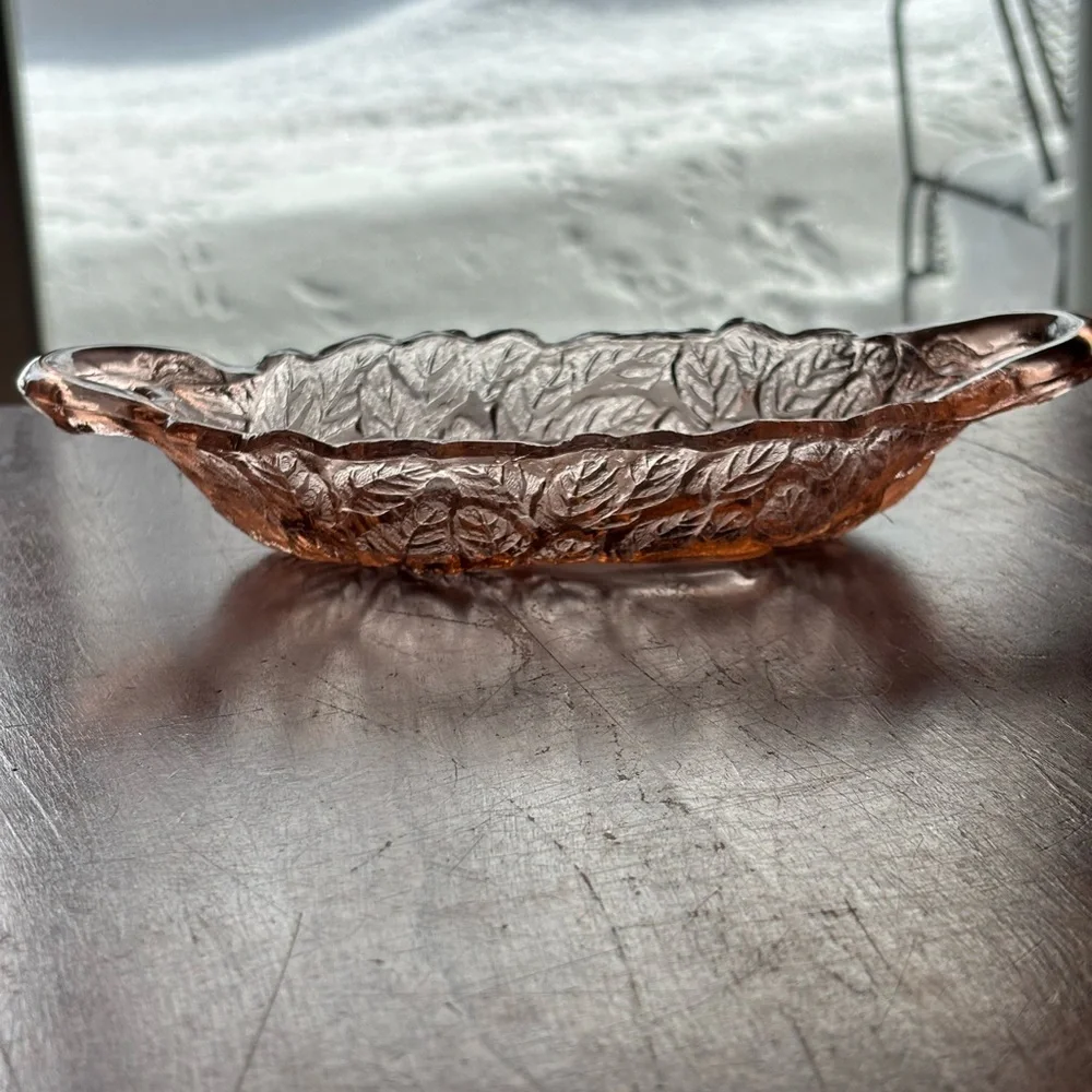 vintage Indiana Glass pink depression glass relish dish Sweet Pear pattern